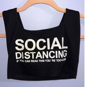 Black “Social Distancing” Crop Top